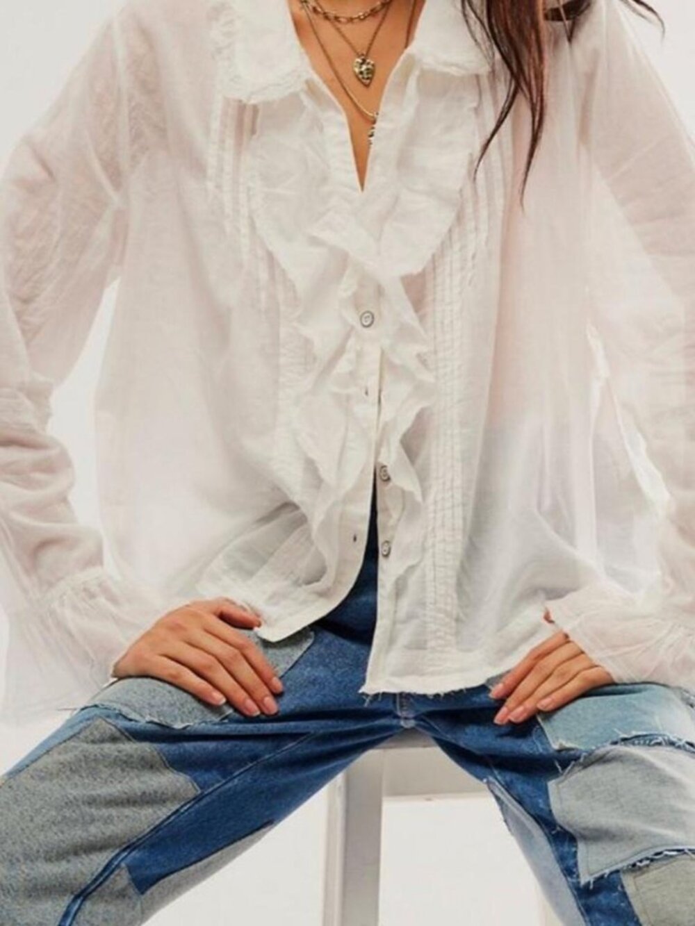Free People We the Free Savannah Ruffle Button Down XS Ivory